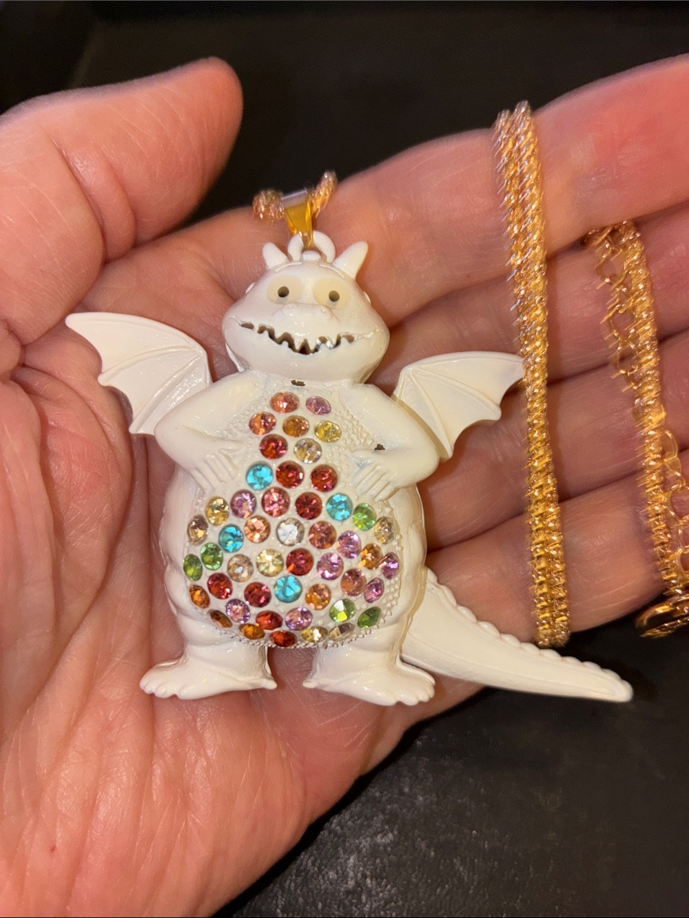White Dragon Pendant Necklace with Multicolor Rhinestones